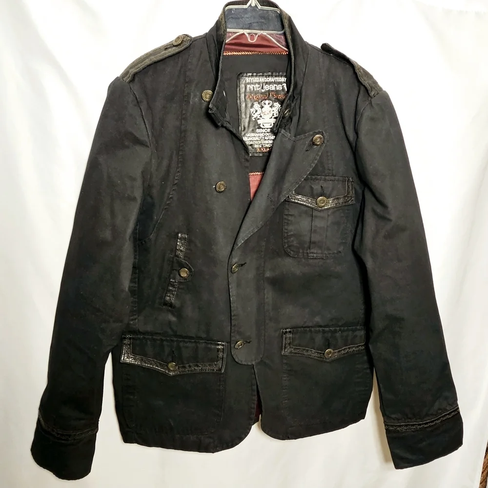 rnt23 Ron Tomson Urban Outdoor Wear Mens Y2K 90's Black Denim Jacket XXL - Picture 2 of 16